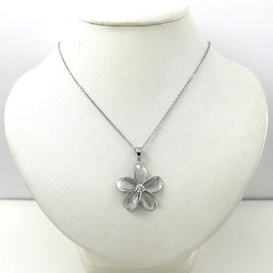 Hawaiian Plumeria Sterling Silver CZ Pendant (24mm)