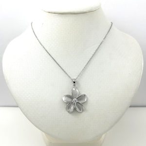 Hawaiian Plumeria Sterling Silver CZ Pendant (24mm)
