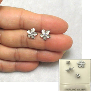 10mm Hawaiian Plumeria Sterling Silver CZ Stud Earrings
