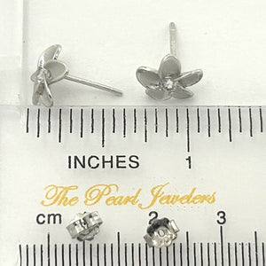 10mm Hawaiian Plumeria Sterling Silver CZ Stud Earrings