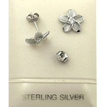 Load image into Gallery viewer, 10mm Hawaiian Plumeria Sterling Silver CZ Stud Earrings