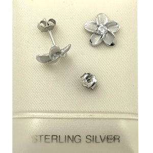 10mm Hawaiian Plumeria Sterling Silver CZ Stud Earrings