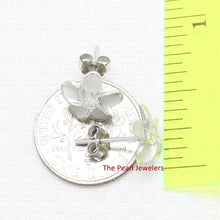 Load image into Gallery viewer, 10mm Hawaiian Plumeria Sterling Silver CZ Stud Earrings