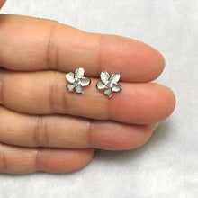 Load image into Gallery viewer, 10mm Hawaiian Plumeria Sterling Silver CZ Stud Earrings
