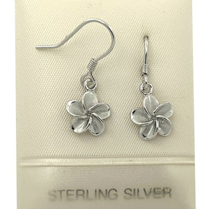 9mm Hawaiian Plumeria Sterling Silver Hook Earrings