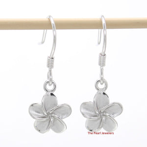 9mm Hawaiian Plumeria Sterling Silver Hook Earrings