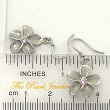 Load image into Gallery viewer, 14mm Hawaiian Plumeria Sterling Silver Pink CZ Dangle Earrings