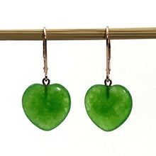 Load image into Gallery viewer, 14K Rose Gold Heart-Shaped Green Jade Drop Earrings