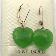 Load image into Gallery viewer, 14K Rose Gold Heart-Shaped Green Jade Drop Earrings