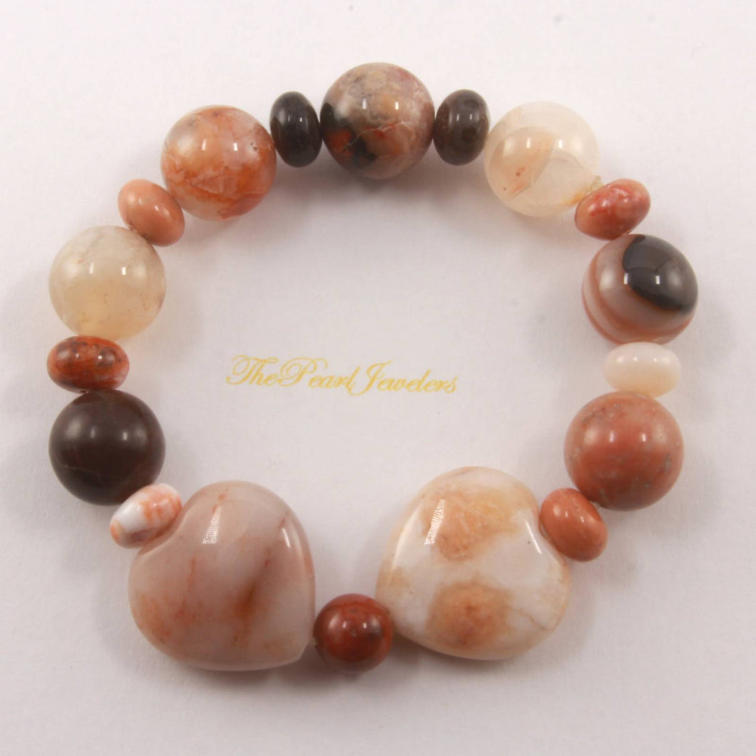 Heart Shape Multi-Color Agate with Roundel Beads Bracelet (B Version)