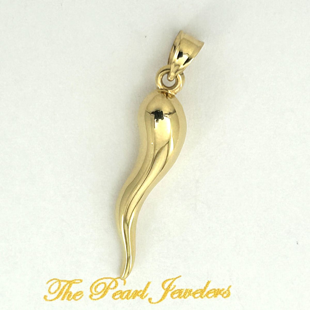 14k Yellow Gold 3D Hollow Italian Horn Pendant