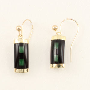14K Yellow Gold Jade & Black Onyx Hook Earrings