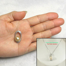Load image into Gallery viewer, Khaki Baroque Tahitian Pearl &amp; 14k White Gold Oval Bale with 51 Diamonds Pendant