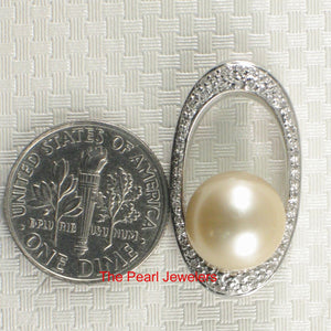 Khaki Baroque Tahitian Pearl & 14k White Gold Oval Bale with 51 Diamonds Pendant