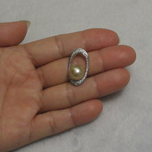 Load image into Gallery viewer, Khaki Baroque Tahitian Pearl &amp; 14k White Gold Oval Bale with 51 Diamonds Pendant