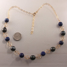 Load image into Gallery viewer, 14k Gold-Filled Five Tahitian Pearls &amp; Lapis Lazuli Handcrafted Necklace