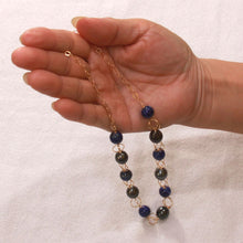 Load image into Gallery viewer, 14k Gold-Filled Five Tahitian Pearls &amp; Lapis Lazuli Handcrafted Necklace
