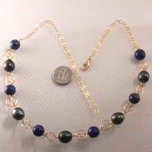 Load image into Gallery viewer, 14k Gold-Filled Five Tahitian Pearls &amp; Lapis Lazuli Handcrafted Necklace