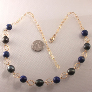 14k Gold-Filled Five Tahitian Pearls & Lapis Lazuli Handcrafted Necklace