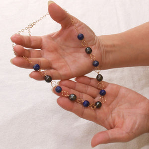 14k Gold-Filled Five Tahitian Pearls & Lapis Lazuli Handcrafted Necklace