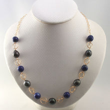 Load image into Gallery viewer, 14k Gold-Filled Five Tahitian Pearls &amp; Lapis Lazuli Handcrafted Necklace