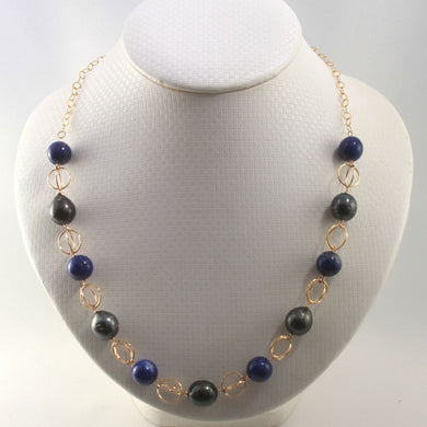 14k Gold-Filled Five Tahitian Pearls & Lapis Lazuli Handcrafted Necklace