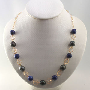 14k Gold-Filled Five Tahitian Pearls & Lapis Lazuli Handcrafted Necklace