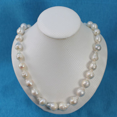 Large White Baroque Pearl Necklace with 15mm Spring Ring Clasp – 22”