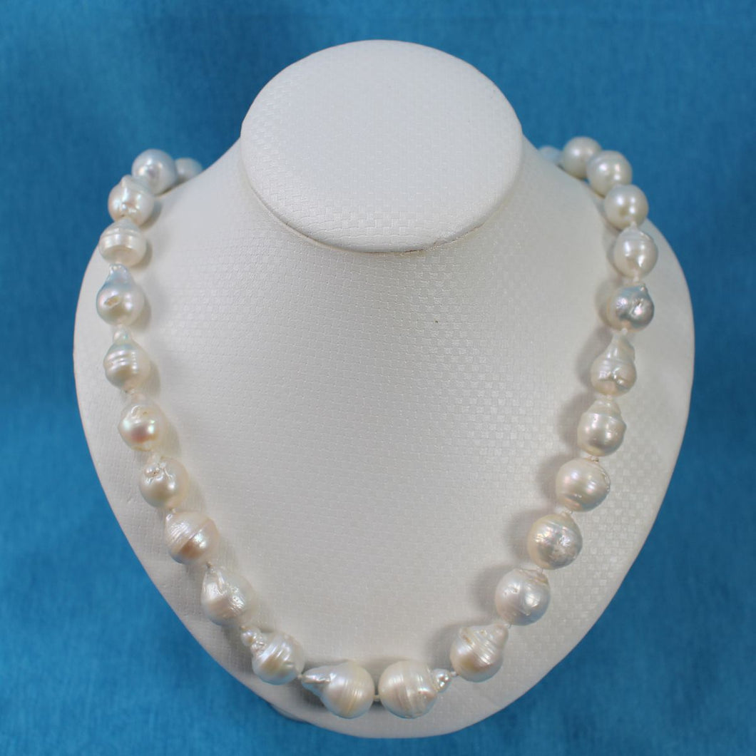 Large White Baroque Pearl Necklace with 15mm Spring Ring Clasp – 22”