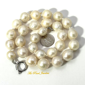 Large White Baroque Pearl Necklace with Spring Ring Clasp – 18”