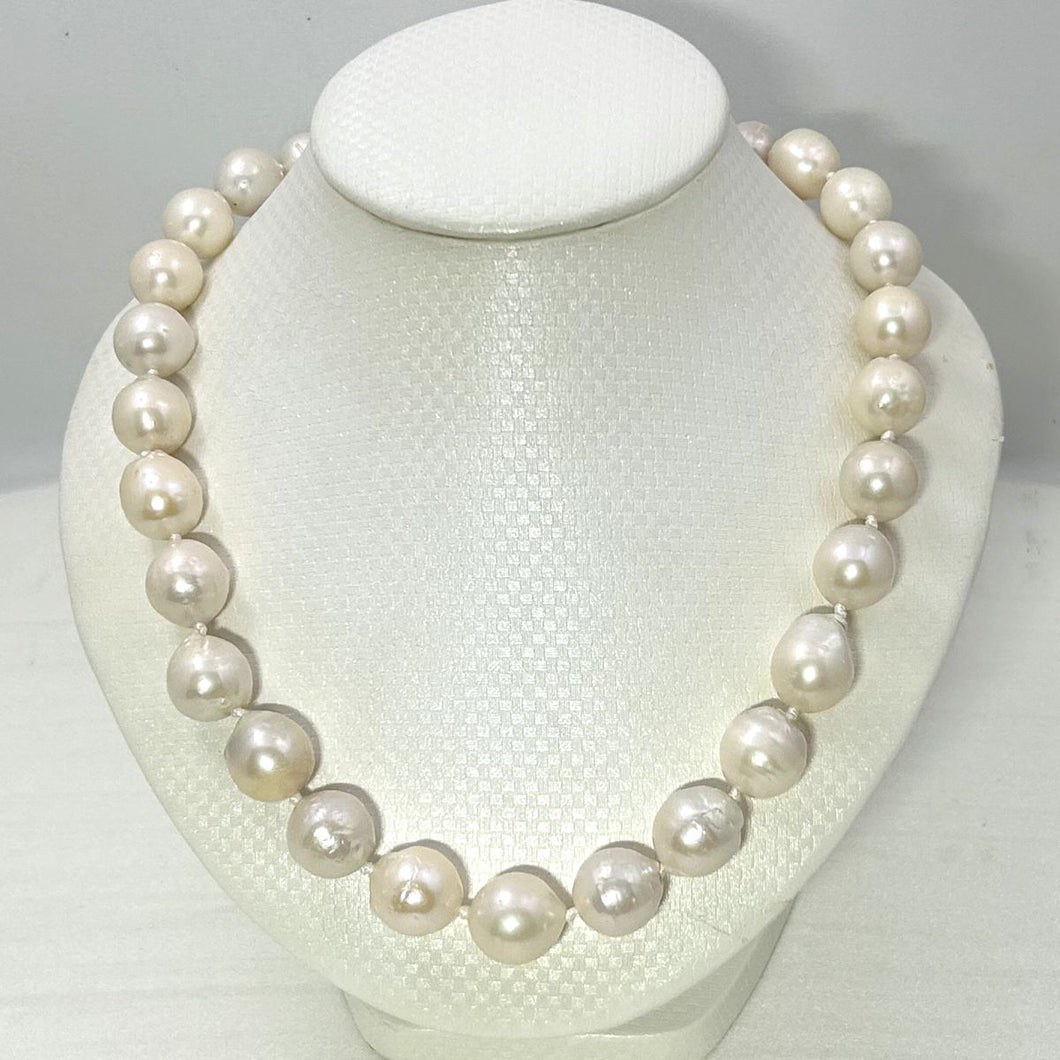 Large White Baroque Pearl Necklace with Spring Ring Clasp – 18”