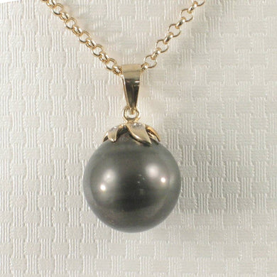 Black Tahitian Pearl & Diamond Star-Bale in 14k Yellow Gold