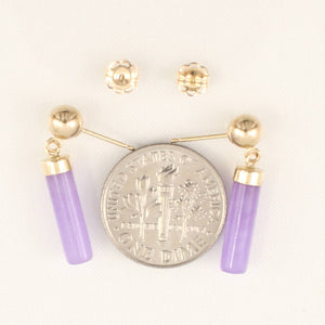 14K Yellow Gold Ball Dangle Lavender Jade Earrings
