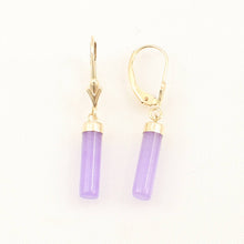 Load image into Gallery viewer, 14K Yellow Gold Leverback Lavender Jade Dangle Earrings