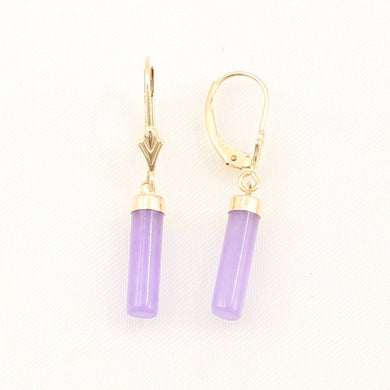 14K Yellow Gold Leverback Lavender Jade Dangle Earrings