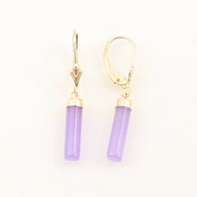 Load image into Gallery viewer, 14K Yellow Gold Leverback Lavender Jade Dangle Earrings