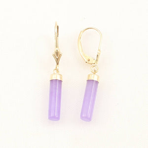 14K Yellow Gold Leverback Lavender Jade Dangle Earrings