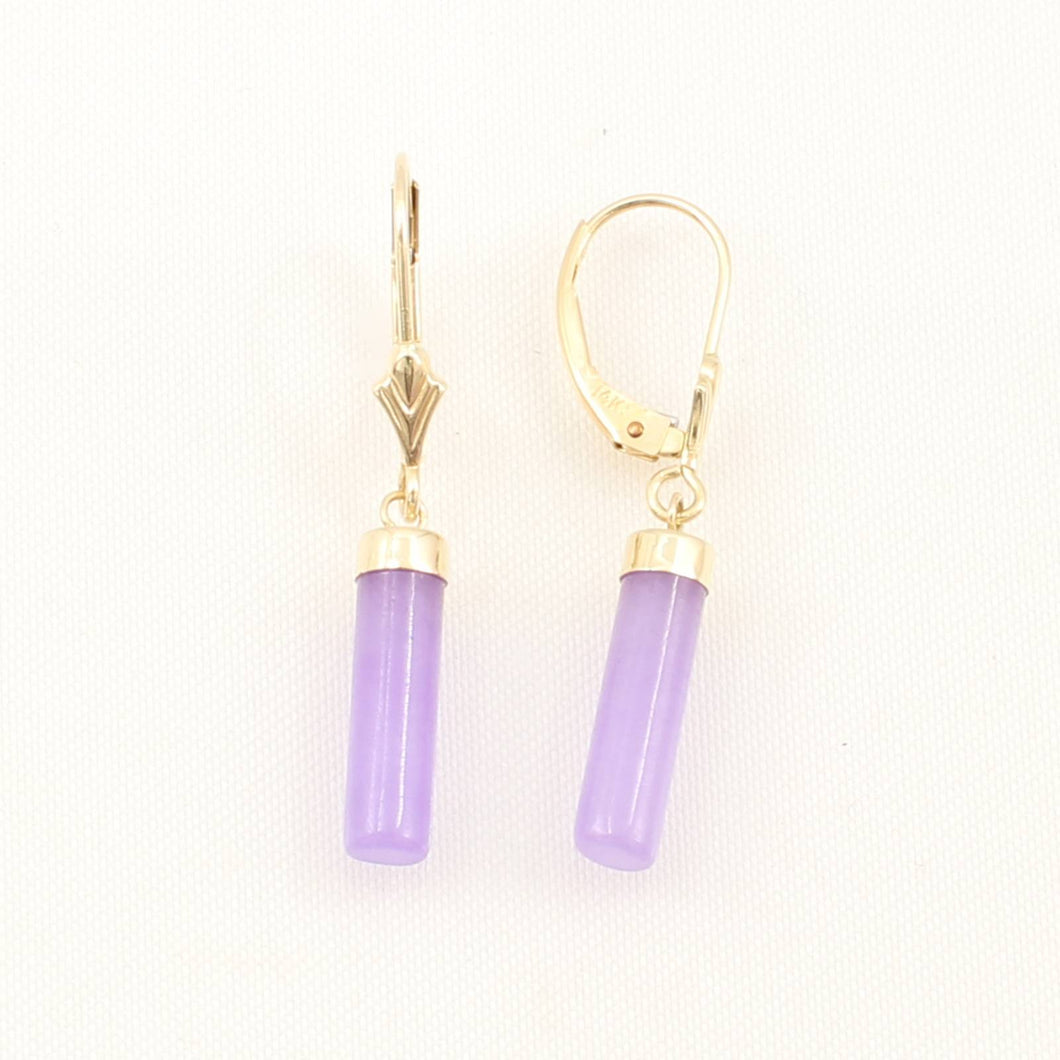 14K Yellow Gold Leverback Lavender Jade Dangle Earrings
