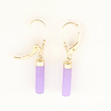 Load image into Gallery viewer, 14K Yellow Gold Leverback Lavender Jade Dangle Earrings