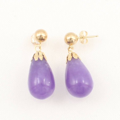 14K Yellow Gold Lavender Jade Pear Drop Earrings