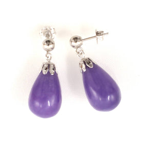 14K White Gold Lavender Jade Pear Drop Earrings
