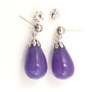 14K White Gold Lavender Jade Pear Drop Earrings