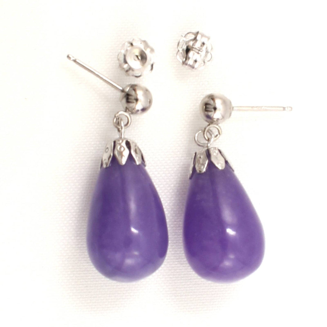 14K White Gold Lavender Jade Pear Drop Earrings