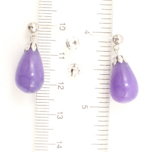 14K White Gold Lavender Jade Pear Drop Earrings