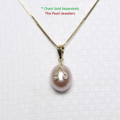 Peach Pearl Pendant with Diamond Arms – 14k Yellow Gold