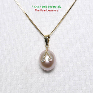 Peach Pearl Pendant with Diamond Arms – 14k Yellow Gold