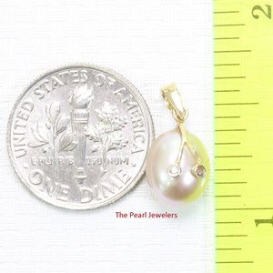 Peach Pearl Pendant with Diamond Arms – 14k Yellow Gold