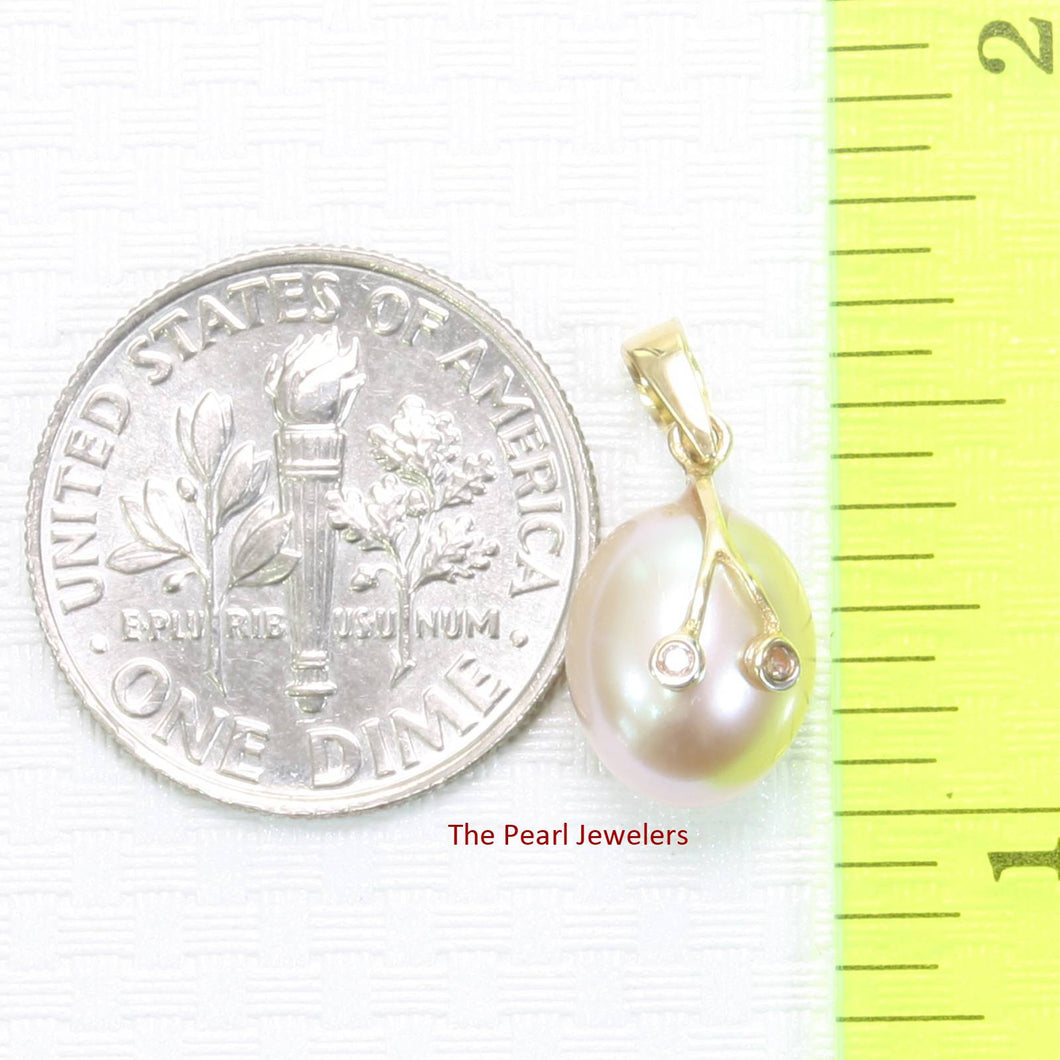 Peach Pearl Pendant with Diamond Arms – 14k Yellow Gold