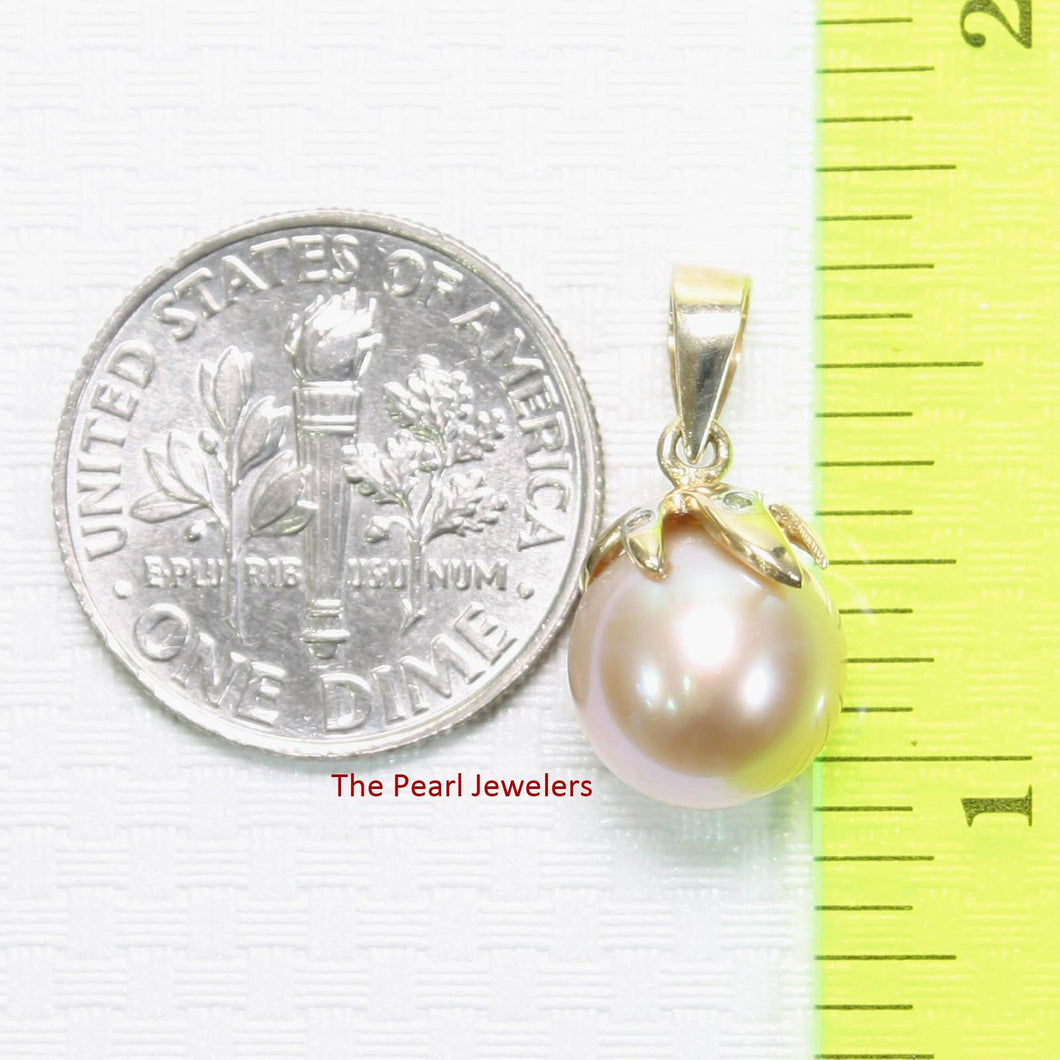 Lavender Pearl Pendant – 14k Yellow Gold Claw Bail with Diamonds