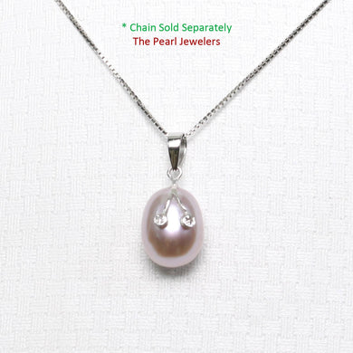 Lavender Pearl Pendant with Diamond Eyes – 14k White Gold